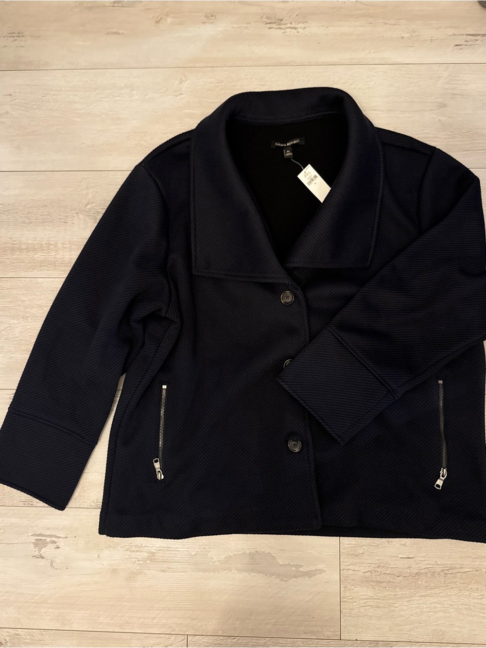 Banana Republic Navy Button-Front Blazer with Zip Pockets
